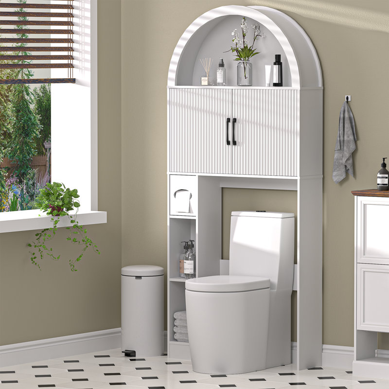 AHB Over The Toilet Storage Cabinet, Freestanding Bathroom Organizer with Adjustable Shelf and Anti-Tip Device, Arched Cabinet with Doors, Space-Saving Toilet Storage for Bathroom, Laundry, Mini Bar