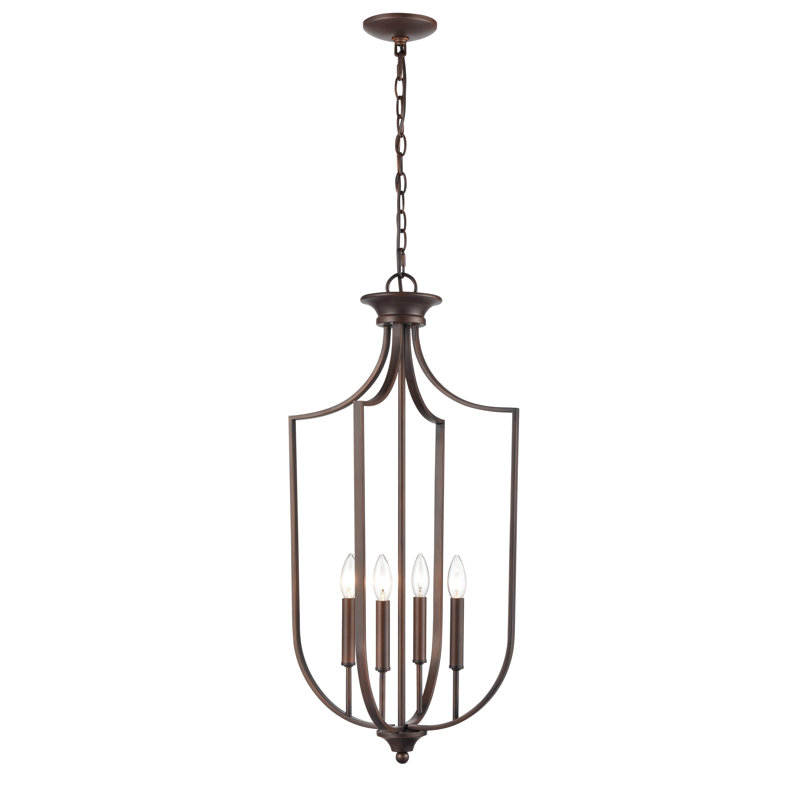 4 - Light Dimmable Lantern Geometric Chandelier, Rubbed Bronze