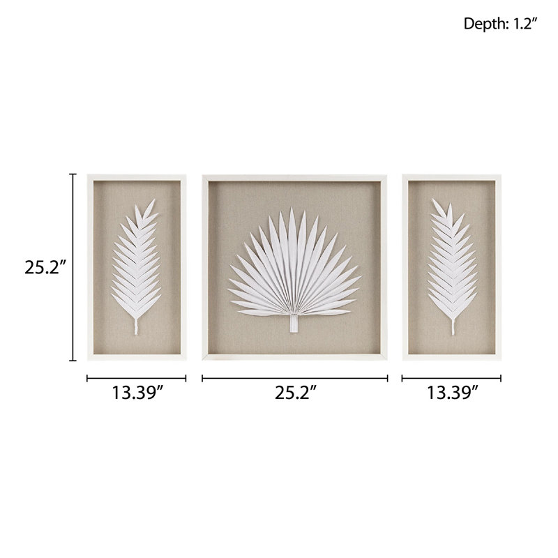 Off-White Framed Rice Paper Palm Leaves Shadowbox Set