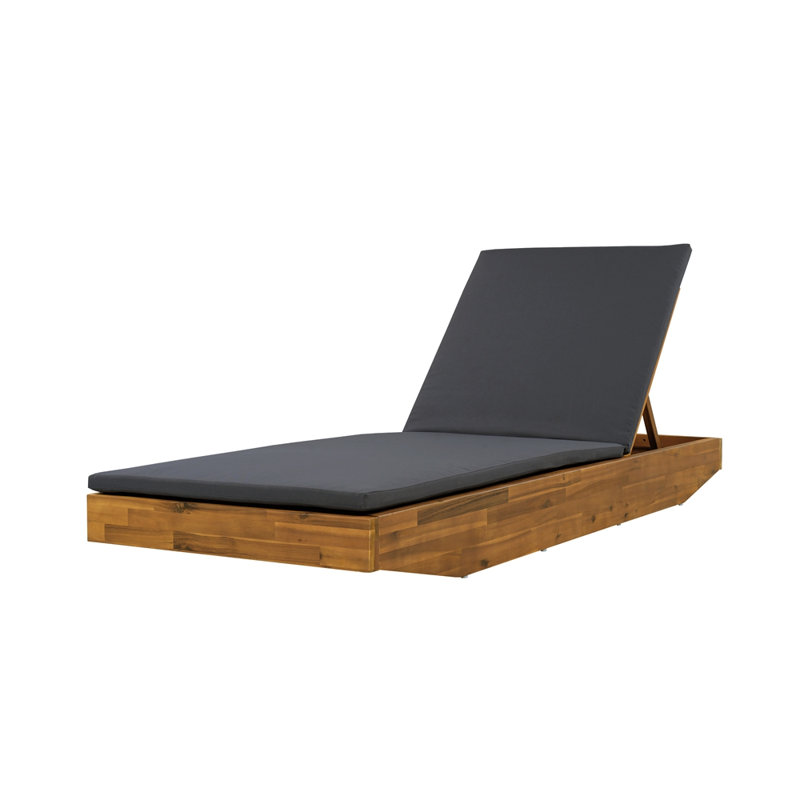 Acacia Wood Chaise Lounge with 2-Fold Thin Cushion, Dark Gray