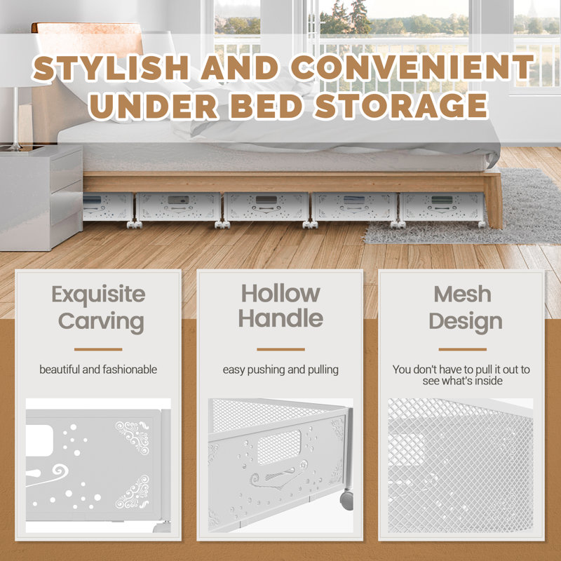 Metal Under Bed Storage Containers With Wheels,2 Pack, White