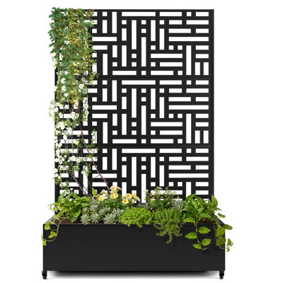 Outdoor Privacy Planter with Trellis – Metal Raised Garden Bed with Drainage Holes, Decorative Planter Wall Screen for Climbing Plants, Flowers & Vegetables, Modern Garden Divider for Patio, Balcony & Backyard