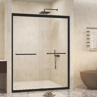 44-48" x 72" Tempered Glass with Explosion Proof Film, Aluminum Frame Double Sliding Shower Door, "1/4 (6 mm), Stainless Steel handle