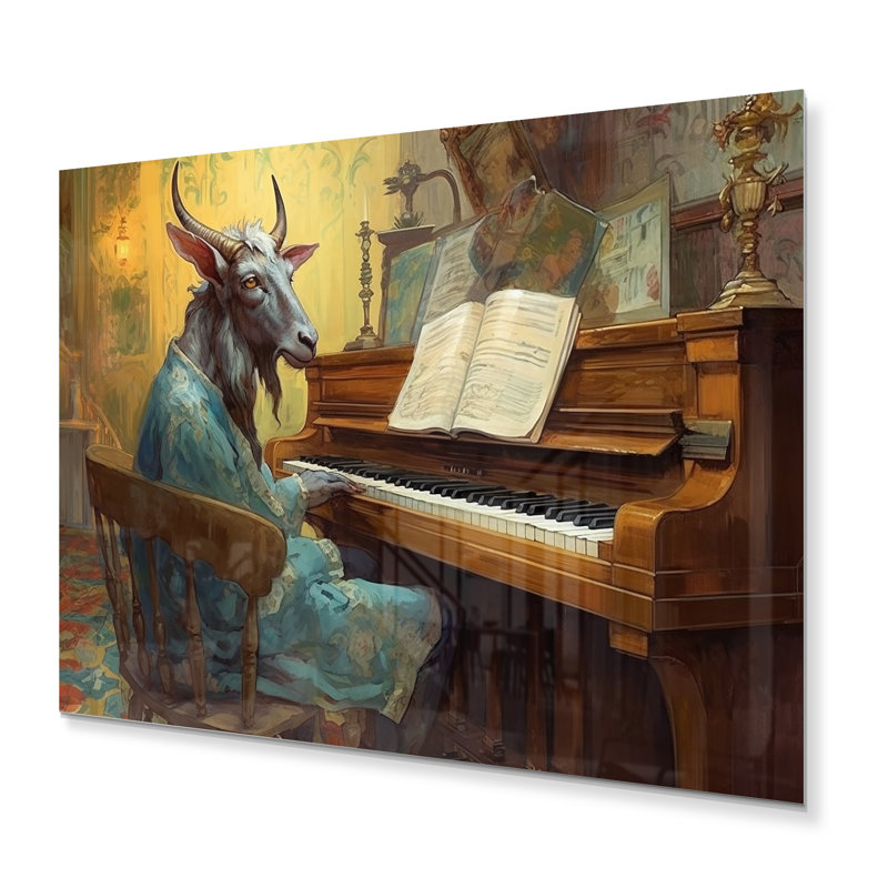 Goat Playing Music I - Animals Goat Metal Wall Decor, H 16 po x l 32 po x P 1 po