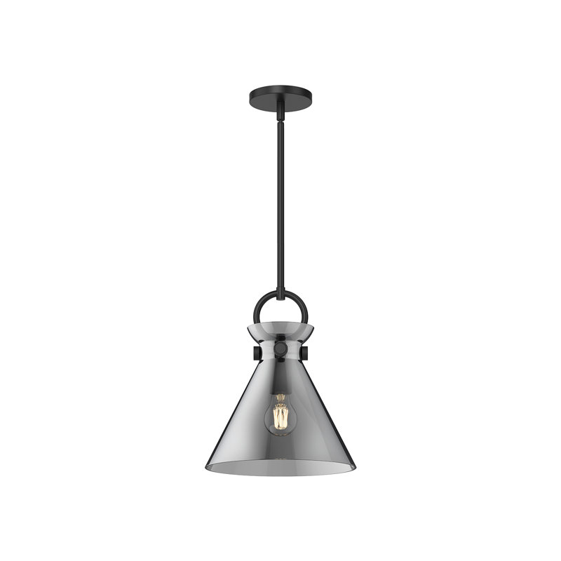 Luminaire suspendu conique à 1 lumière Tiney, H 12,75 po x l 10,5 po x P 10,5 po, Noir mat / fumée