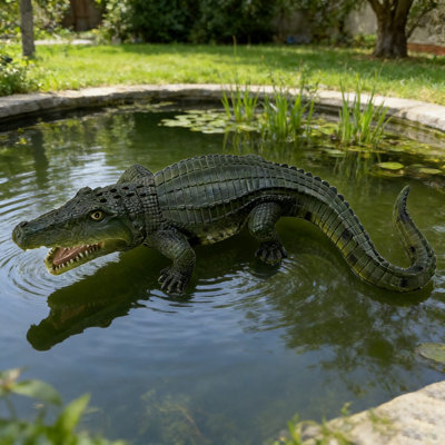 23" Simulated Crocodile Garden Statue, Resin Animal Ornament, Creative Indoor & Outdoor Decor For Garden, Porch, Pond & Backyard