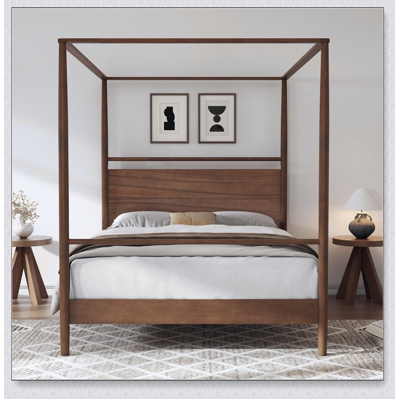 Solid Wood Canopy Bed Frame Four Posters Bed No Box Spring Needed, Très grand lit