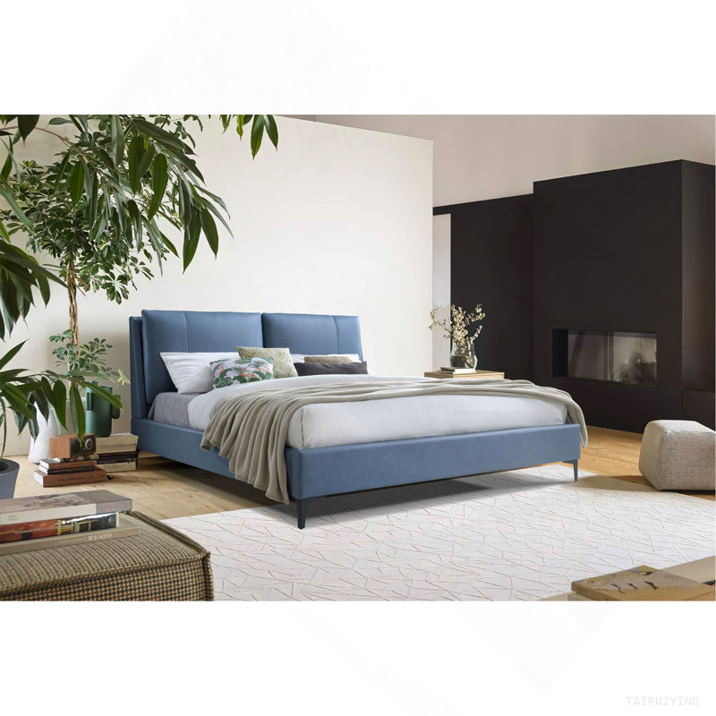 Grand lit tapissier bleu, Bleu, Grand lit