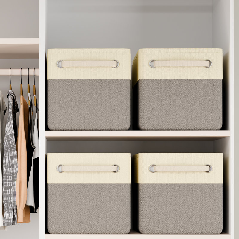 Paquet de 4 paniers de rangement en tissu pour tablettes, organisateurs de placard en lin et rangement de tiroir, paniers décoratifs pour organiser, étagères, vêtements, maison, bureau (15 po x 11 po x 9,5 po)