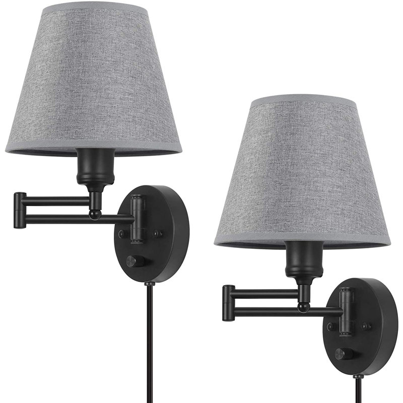 Ilka Plug-in Swing Arm Sconce, 6.3" H x 11.7" W x 7.9" D, Gray