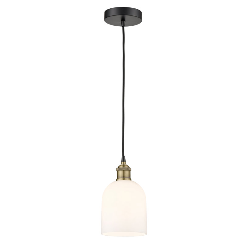 Edison Anacaren 1 Light 6" Cord Hung Pendant-616-G558, Glossy White, Black Antique Brass