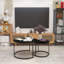 Ensemble de 2 tables basses gigognes rondes, tables d'appoint empilables en faux marbre noir avec structure en métal doré, table d'appoint emboîtable moderne pour le salon, le petit appartement et le bureau-1507251499