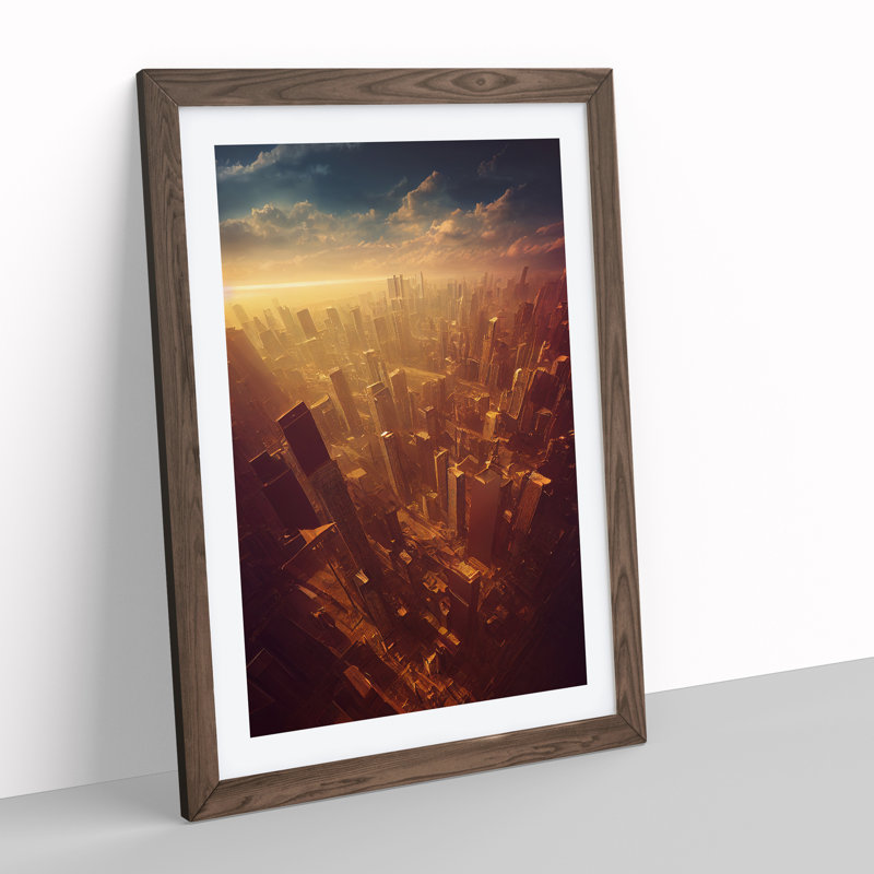 XV1022-4963X View Of A City Skyline No.2 - Print, Walnut Framed, 66cm H x 48cm W, White