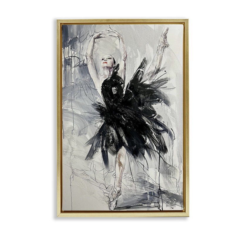 Cadre flottant abstrait Graceful Dancer, design par Lucille Lee, H 25 po x l 17 po, Cadre flottant métallique doré