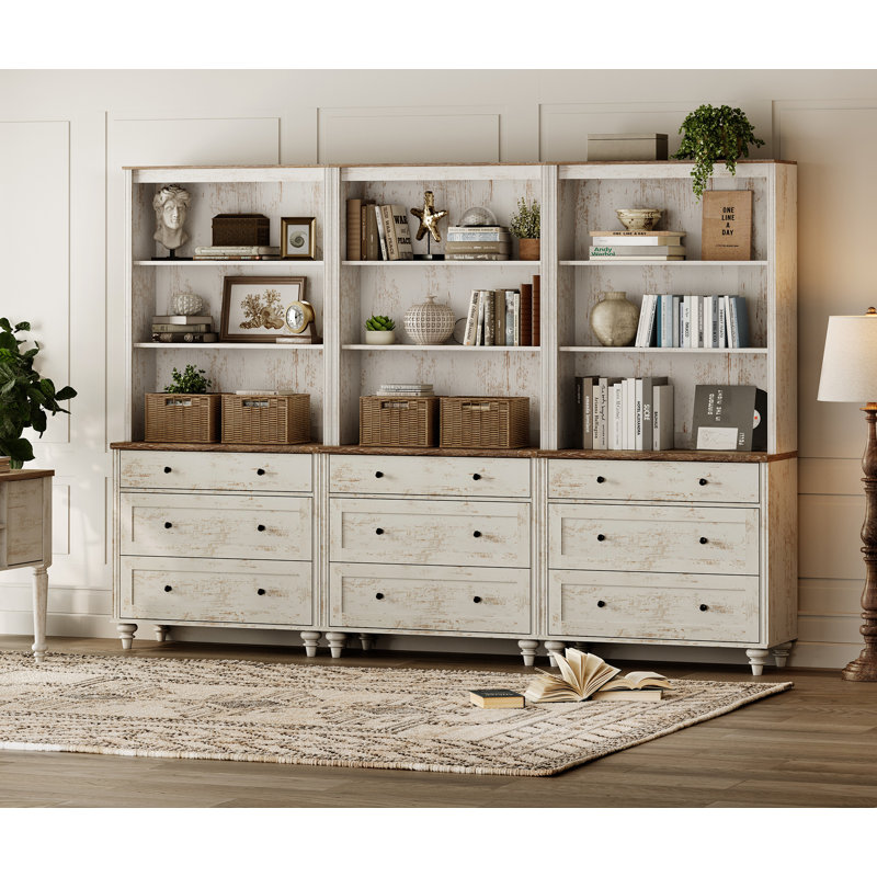 Armoire de salle à manger de style campagnard avec tiroirs et tablettes réglables à 3 niveaux de 101 po