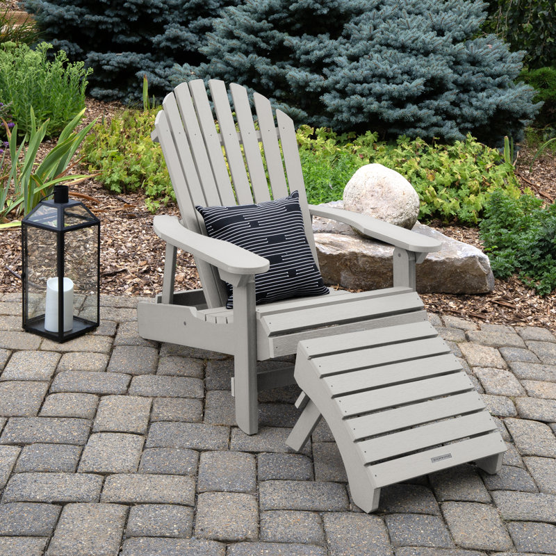 Anette Plastic Folding Adirondack Chair with Ottoman, Harbor Gray
