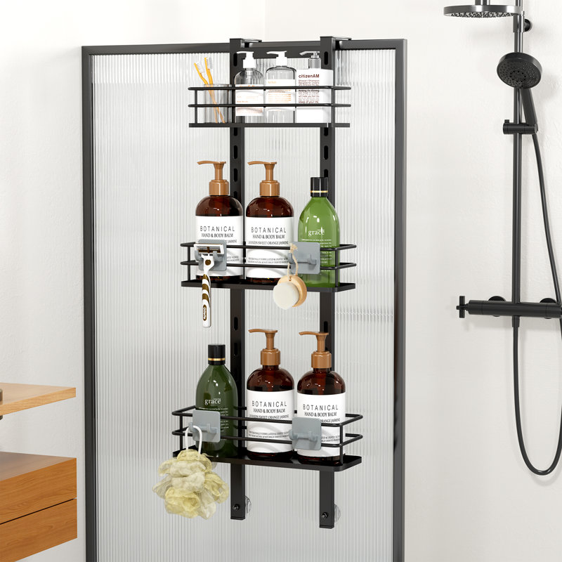 Over The Door Shower Caddy Pantry Organizer Rack With Reliable Hooks, Sturdy Hanging Shower Organizer Shelf Basket Storage Rack, Bathroom Shelves Drill Free Extra Large, Black