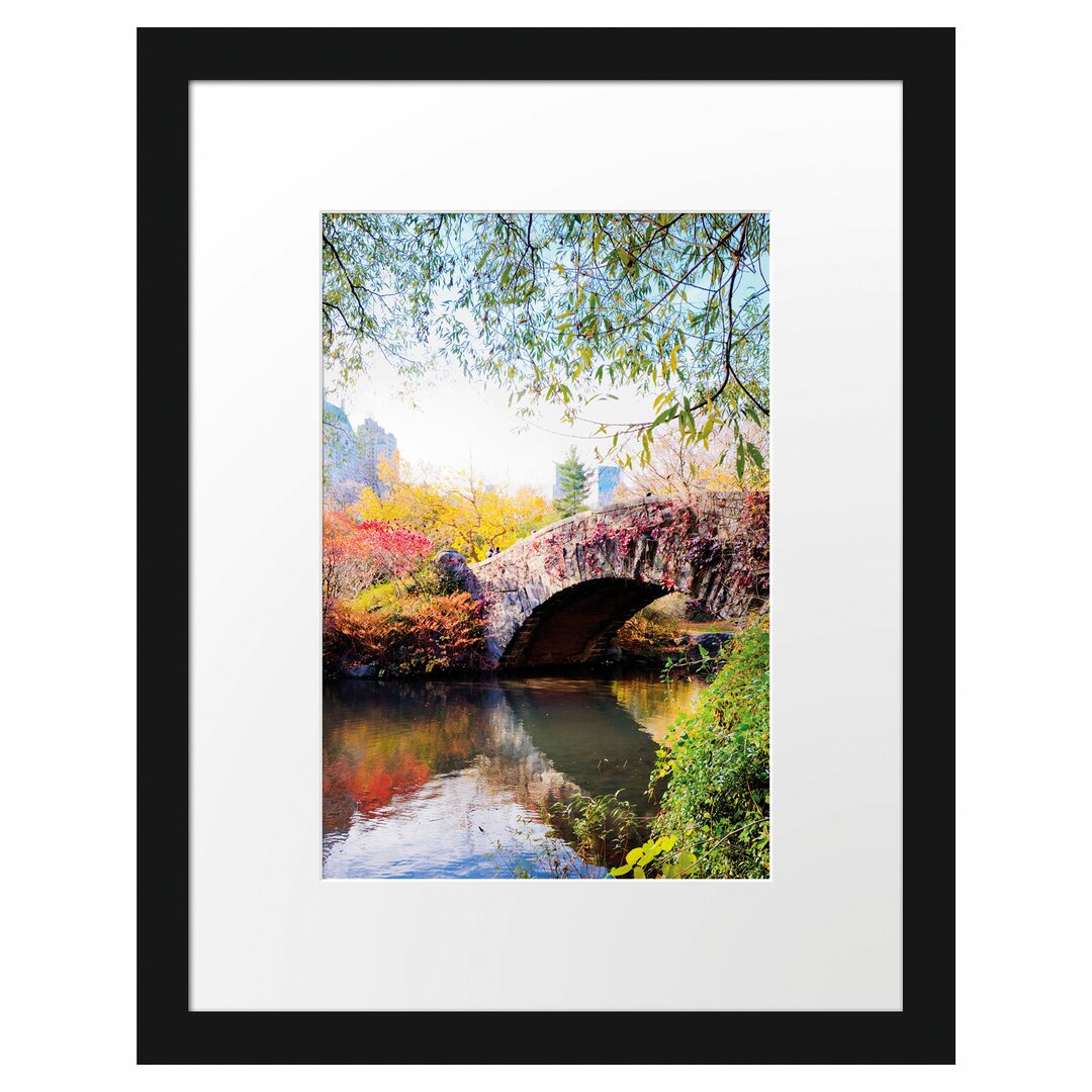 Gerahmtes Poster Brücke im Central Park im Herbst