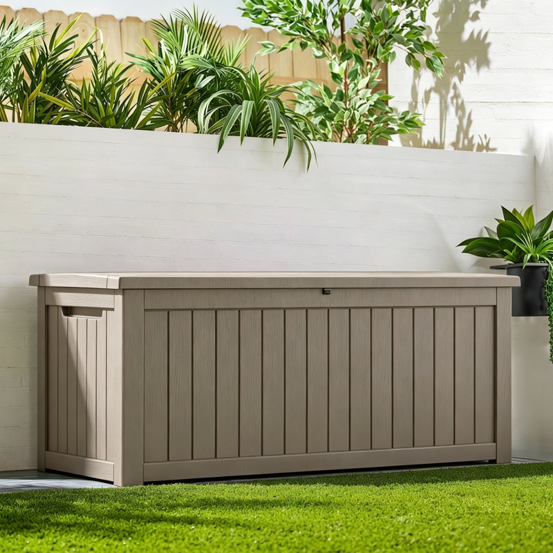 Coffre de terrasse en résine de 270 gallons Yardgrace, résistant à l'eau et verrouillable, Light Brown