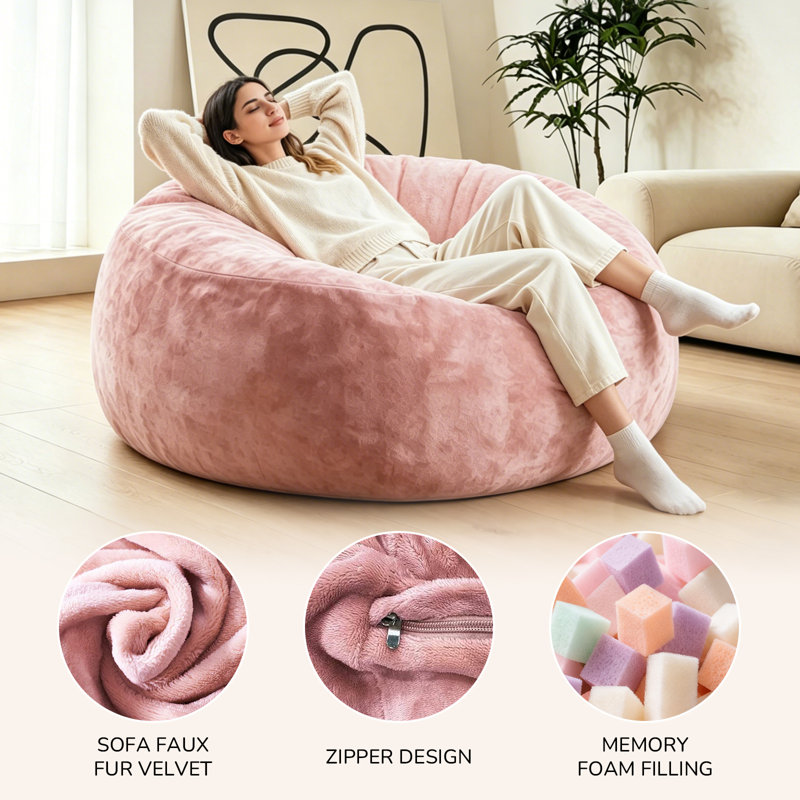 Bean Bag Chairs for Adults,4FT Bean Bag Chair with Foam Filling,Plush Faux Fur Beanbag Sofa for Living Room Bedroom,Compression Packing