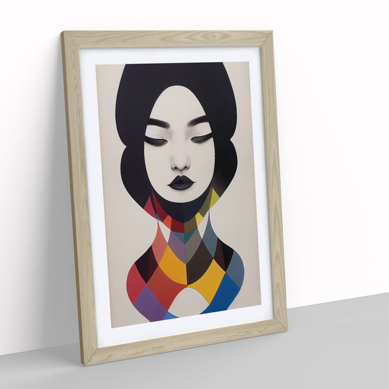 Abstract Coloured Woman No.5 - Wall Art, 34cm H x 25cm W x 2cm D, Oak Framed