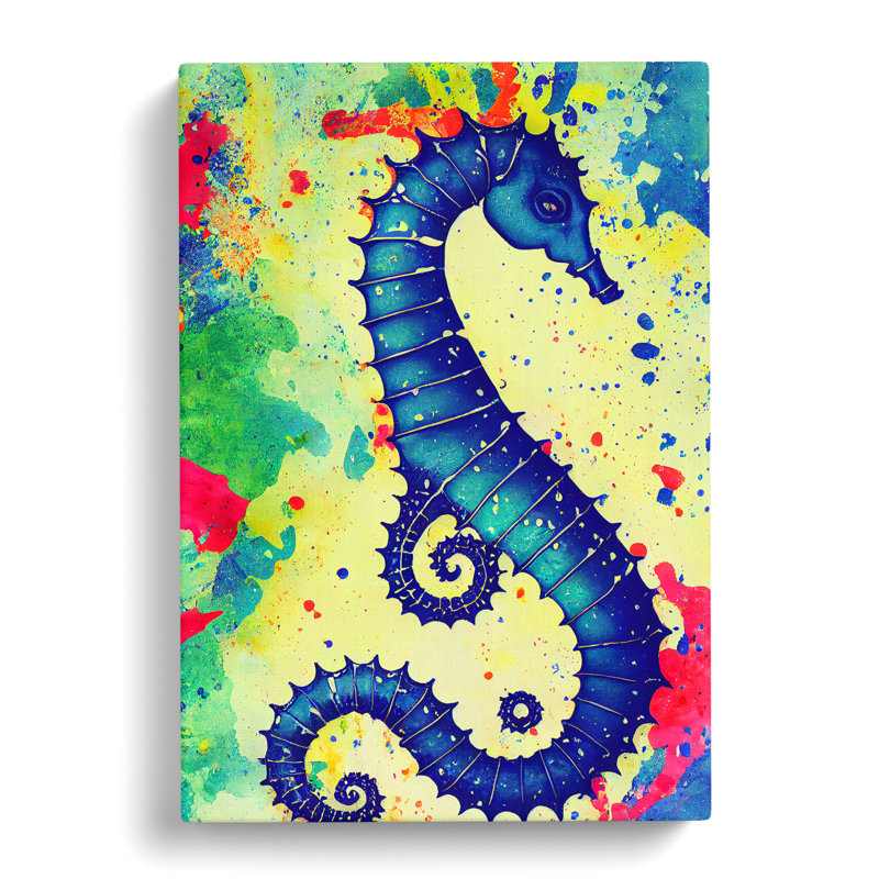 Seahorse Paint Splash No.1 - Wrapped Canvas, 50cm H x 35cm W x 3cm D