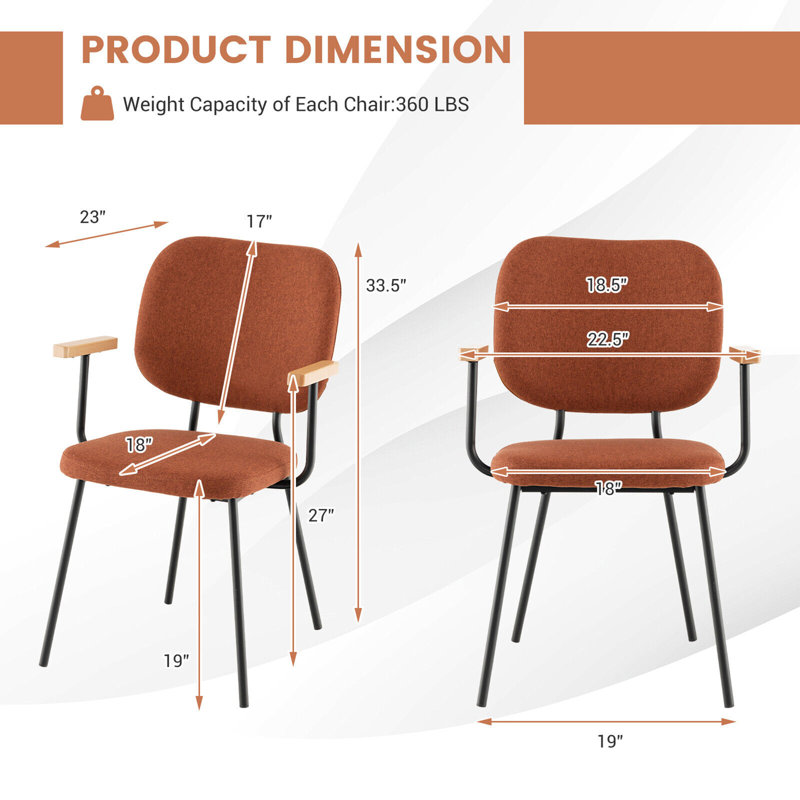 Chaise avec accoudoirs en métal Kianie, Orange