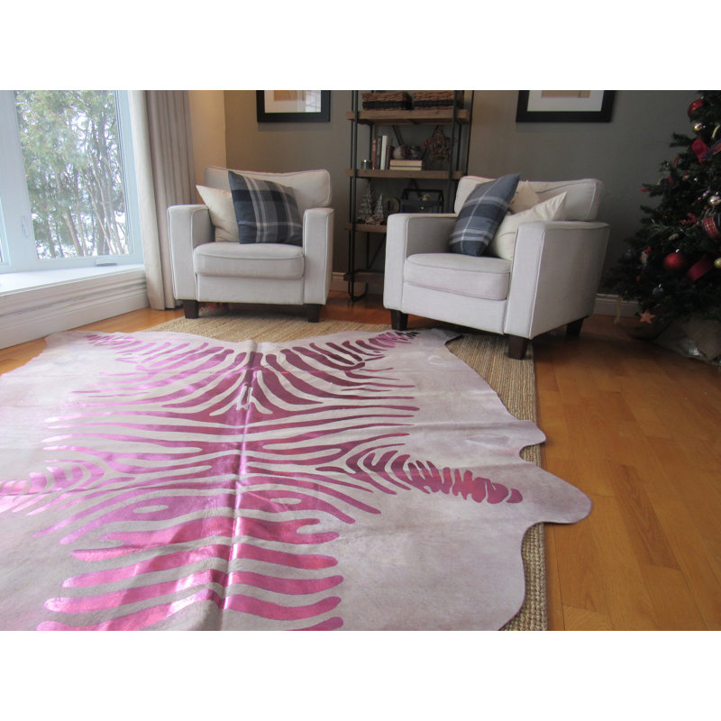 Tapis en cuir de vache zébré métallique fait à la main Arelious