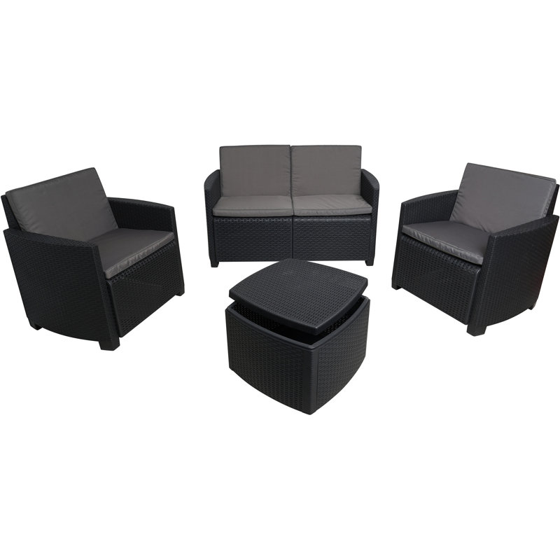 Dorielle 4 Seater Rattan Sofa Set, Beige, Anthracite
