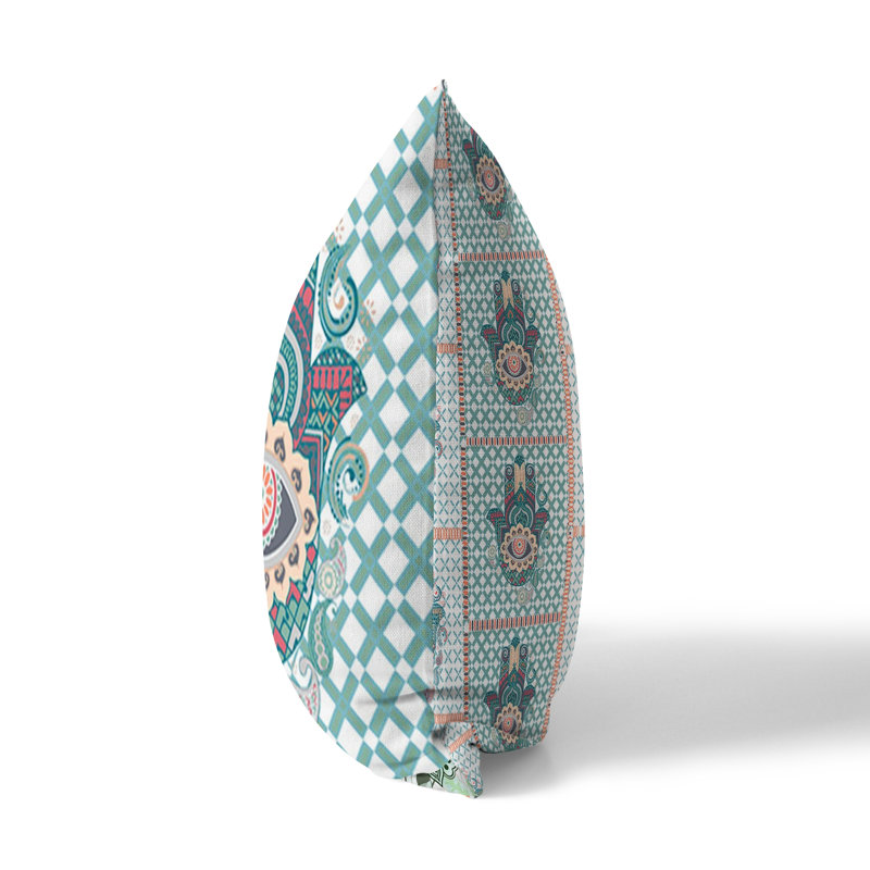 Housse et insert de coussin carré intérieur / extérieur en polyester Heavenly Hand, Blanc/vert, 16 po x 16 po