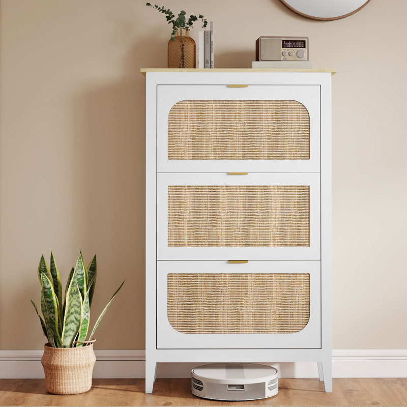 HOMCOM Shoe Storage Cabinet with 3 Flip Drawers, Holds 21 Pairs, White
