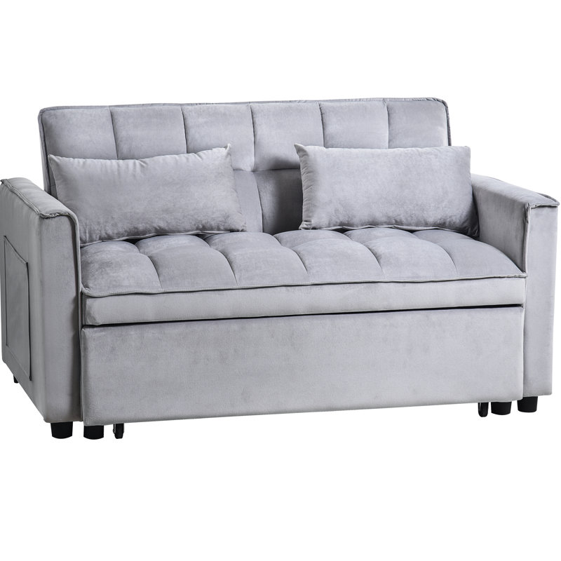 Lit convertible pour appartement, futon en velours, 3 en 1, gris avec poches latérales réglables, revêtement, 1 lit