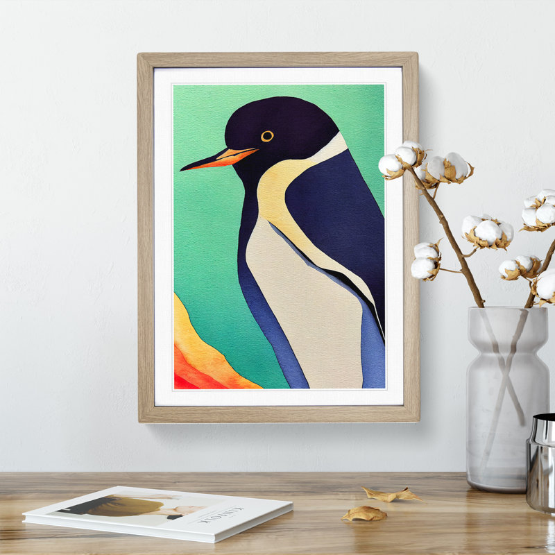 Delightful Penguin - Single Picture Frame Print, 40cm H x 60cm W x 2cm D, Oak Framed 
