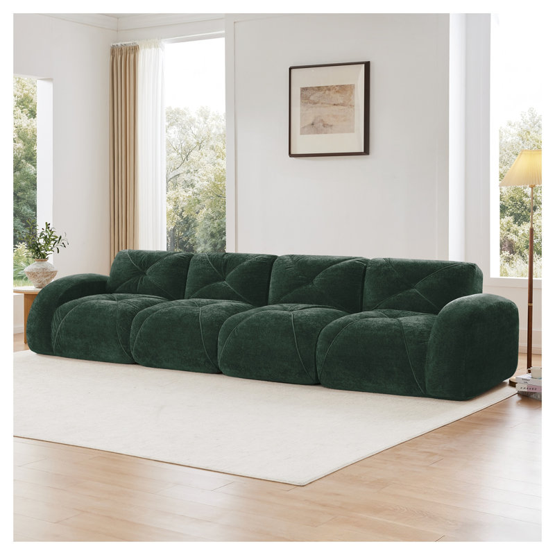 Canapé modulaire en velours capitonné vert 140 po, sans assemblage requis pour le cinéma maison, Vert