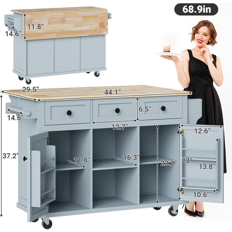 Îlot de cuisine avec tiroirs, Bleu