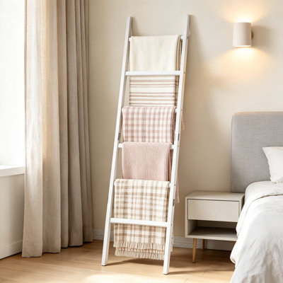 Échelle de couverture en bambou pour porte-serviettes pour salon, chambre à coucher, salle de bain, support de courtepointe peu encombrant avec charnières préinstallées, style rustique naturel
