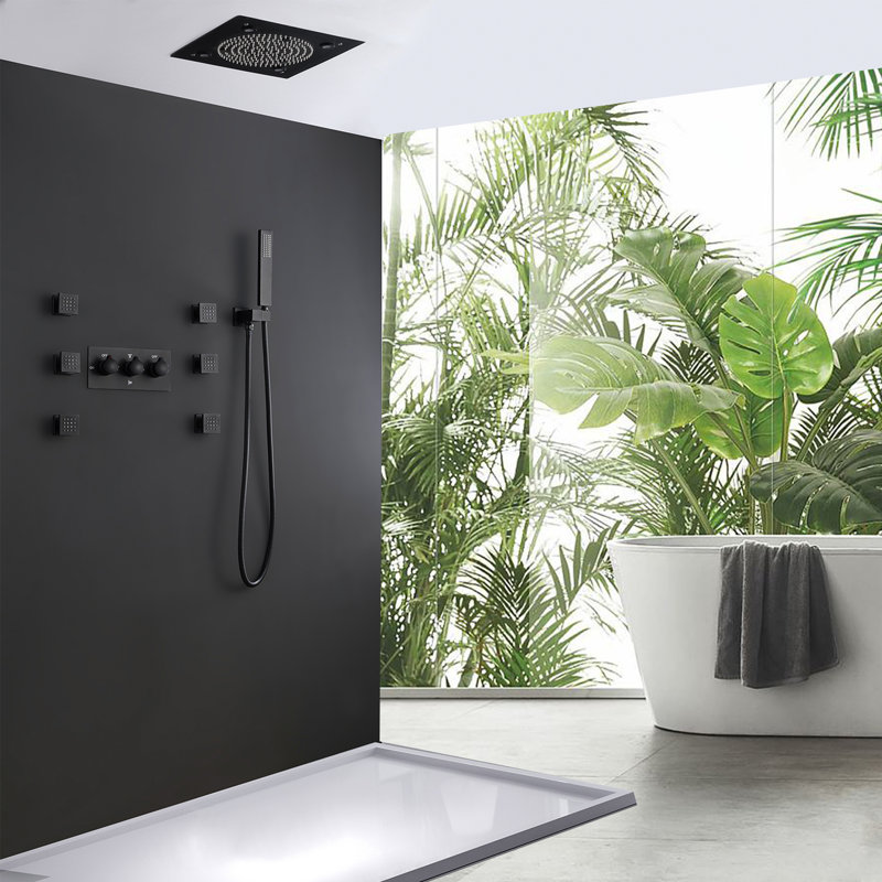 LED Complete Shower System With Rough-In Valve, Matte Black