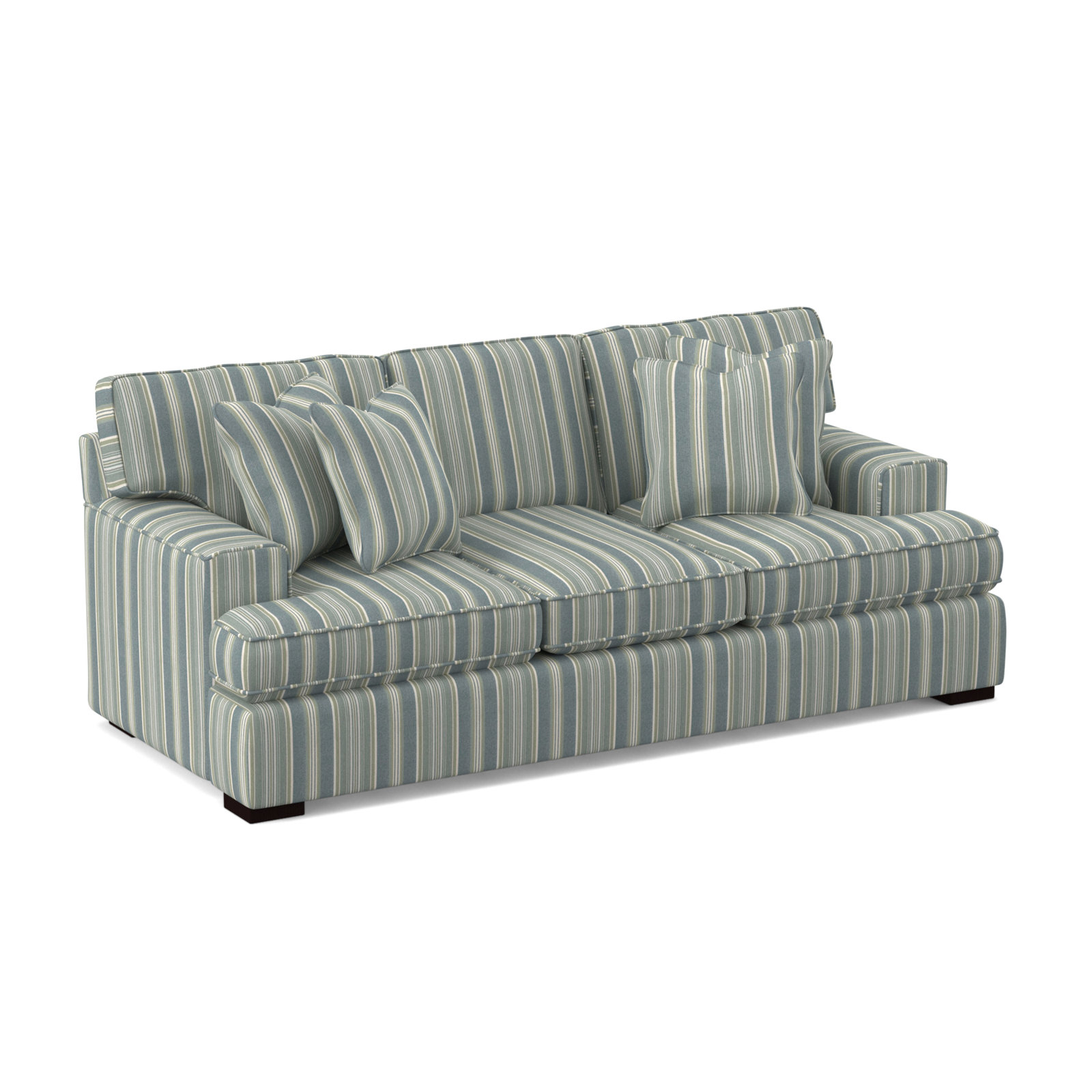 Sadie 97'' Sofa, Java Finish, Green and Blue Stripe; 0252-54