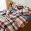 Ensemble de housse de couette 100% coton lin lavé, 3 pièces de literie respirante à carreaux rouge bleu Buffalo, fermeture à glissière et 2 taies d'oreiller, toutes saisons, décor de maison de campagne rustique-124551746-129482864