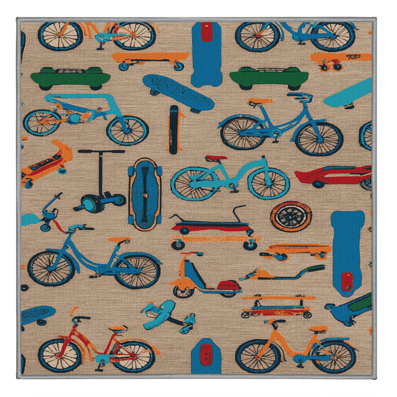 Machine Washable Transportation Gray Area Rug, Square 7'