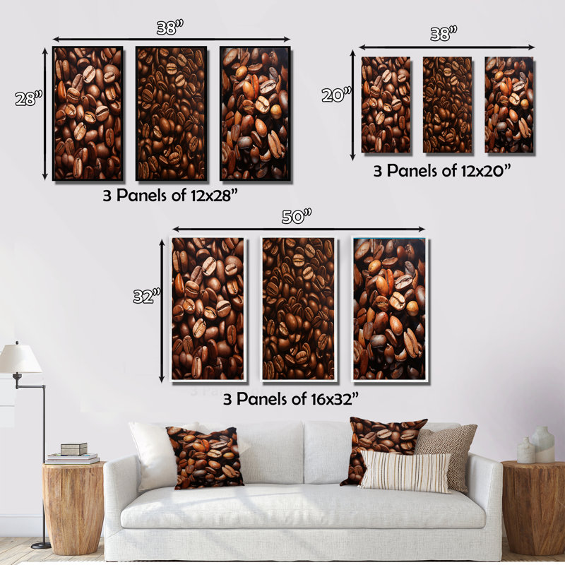 Aliments et grains de café torréfiés - ensemble de 3 impressions, Encadré naturel, H 32 po x l 48 po