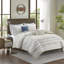 Ensemble d'édredon imprimé 5 pièces avec coussins décoratifs taupe / bleu très grand / très grand californien-119744296