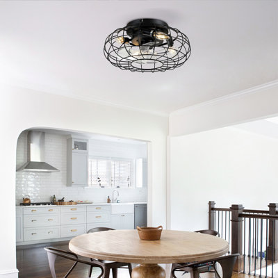 15.7"Matte Black Cage Ceiling Fan 