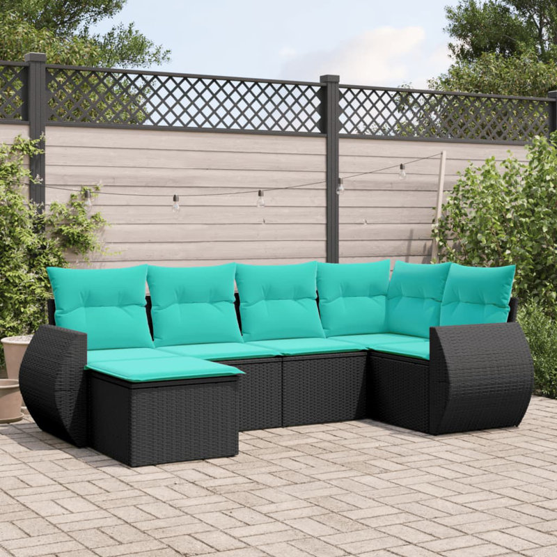 Ensemble de canapé de patio 6 pièces avec coussins en rotin de polyester noir