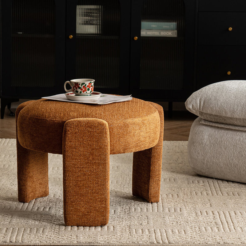 Modern Unique Design 20.5" W Chenille Upholstered Ottoman, Orange Chenille