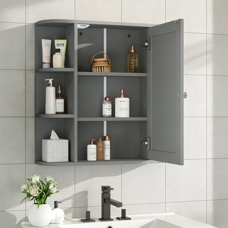 Armoire de rangement murale de salle de bain avec miroir, Gris