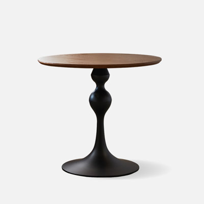  Table de salle à manger brune ronde en bois massif et en acier au carbone