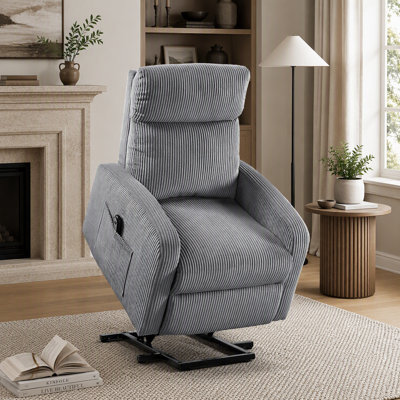 Fauteuil inclinable contemporain à fauteuil relevable avec revêtement en velours côtelé moelleux, poche latérale confortable et structure robuste en contreplaqué pour le salon