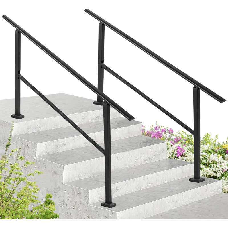 Ensemble de 2 rails en métal pour les marches extérieures, ensemble de rampes d'escalier réglables noires pour porche et terrasse