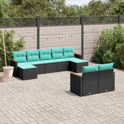 Ensemble de canapé de patio 9 pièces avec coussins pour l'extérieur en rotin noir